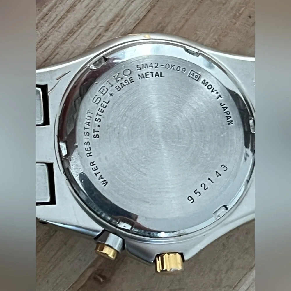 Seiko Kinetic Automatic Vintage Men’s Watch Two-Tone Bracelet White Dial Date